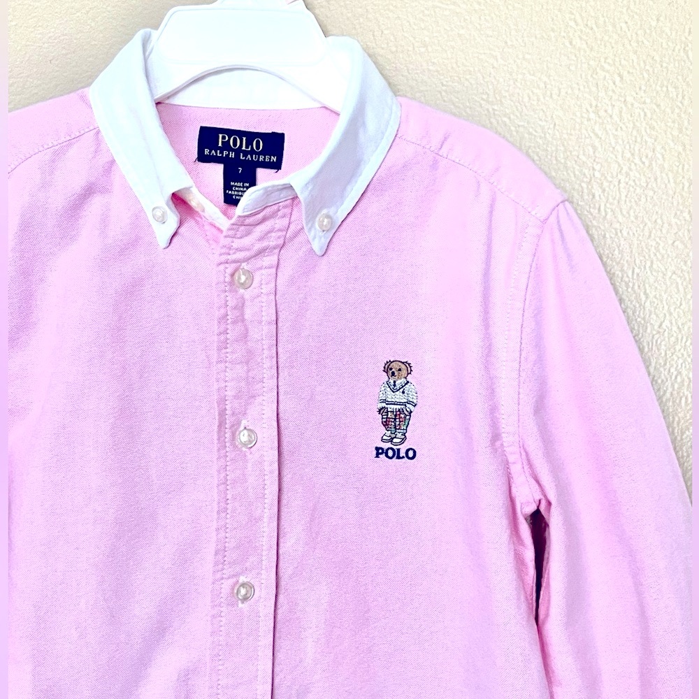 POLO Ralph Lauren Dress Shirt Little Kid 7 years old Button Front Pink / White - Picture 4 of 8